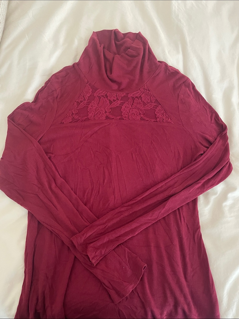 Anthropology Women’s Lace-Yoke Turtleneck Top - Burgundy